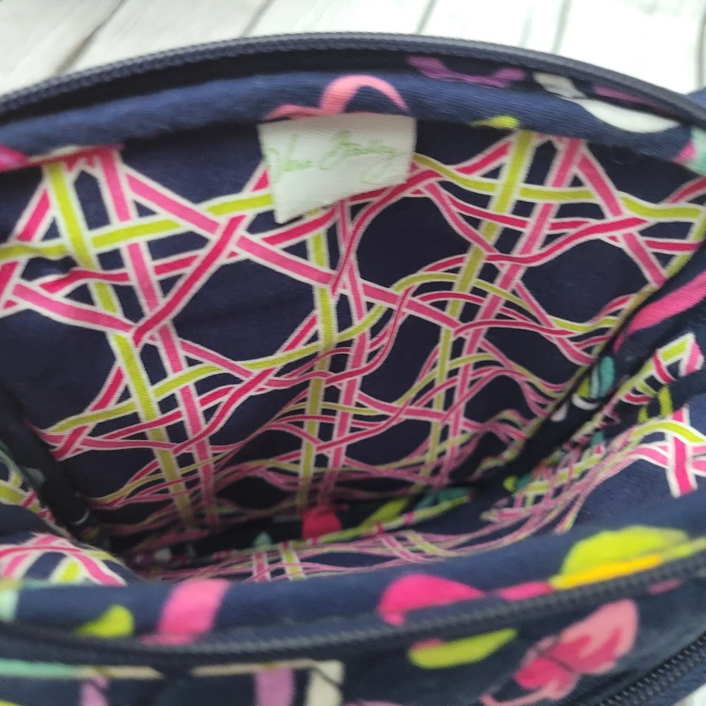 Vera Bradley Hipster Crossbody RIBBONS Winter 2012 Navy Blue Floral Pink - Picture 6 of 16